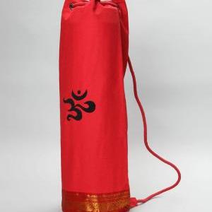 Saree Trimmed Yoga Mat Bag In Red