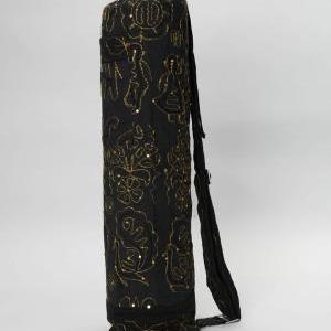 Embroidered Yoga Mat Bag In Black