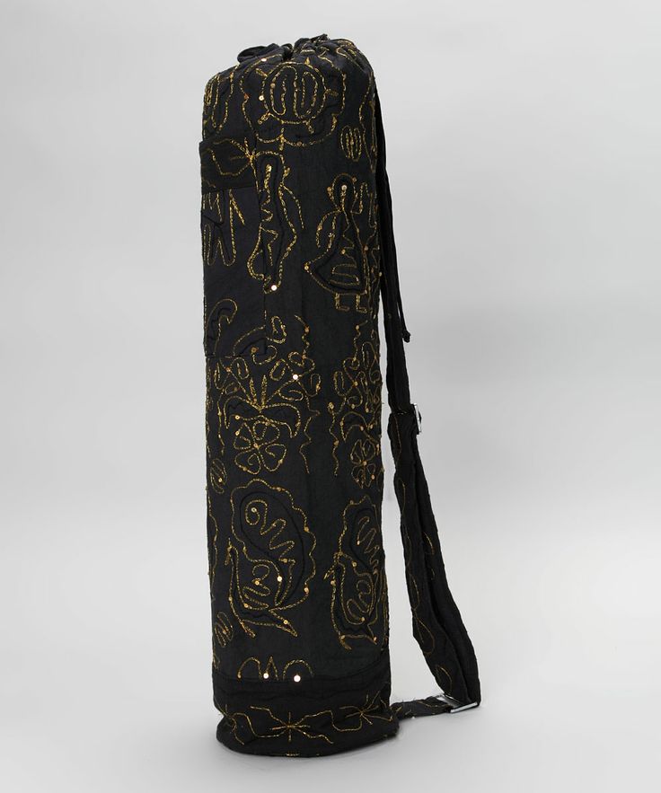 Embroidered Yoga Mat Bag In Black